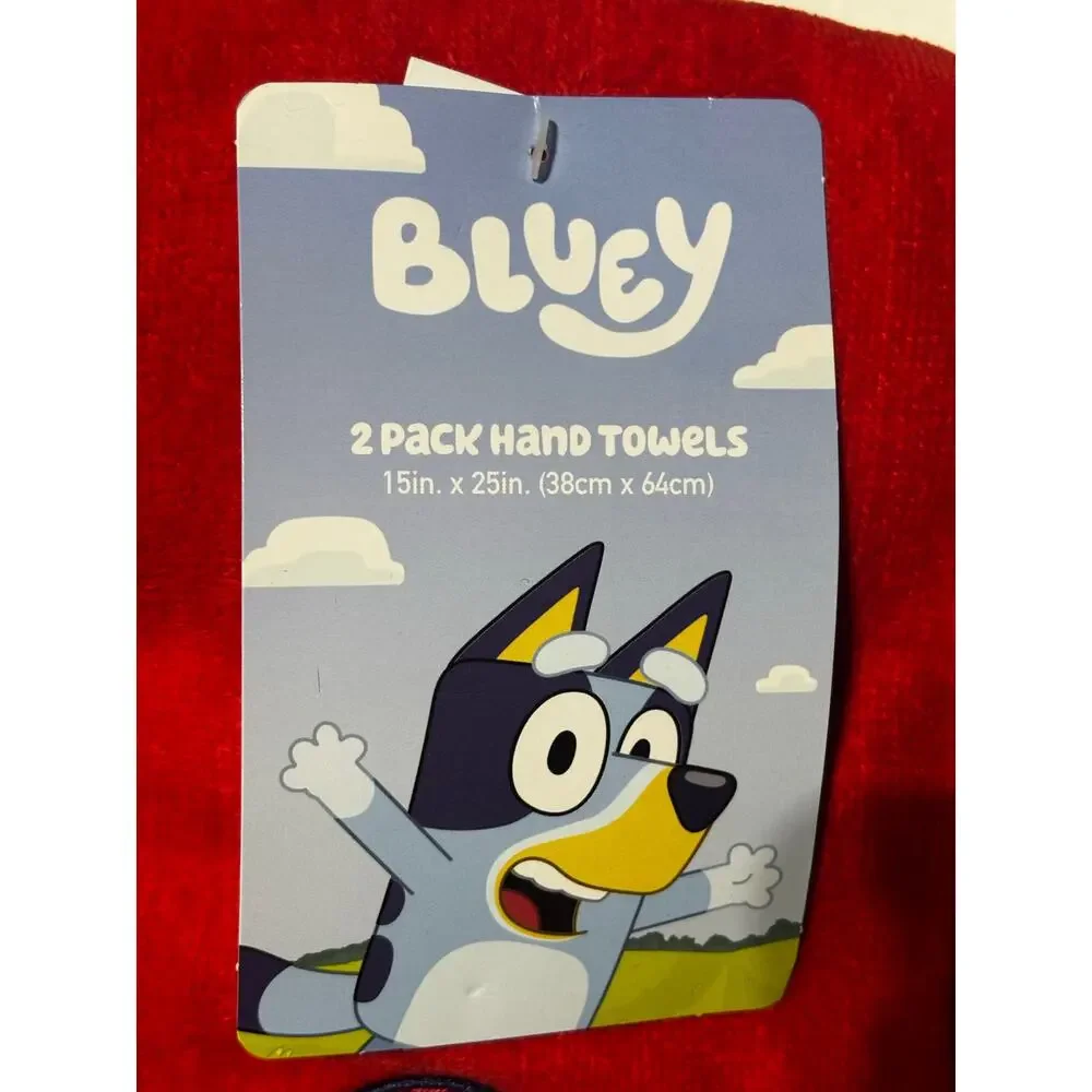 Bluey 2 pack red Christmas hand towels terry cloth nwt Santa hat Holly branches